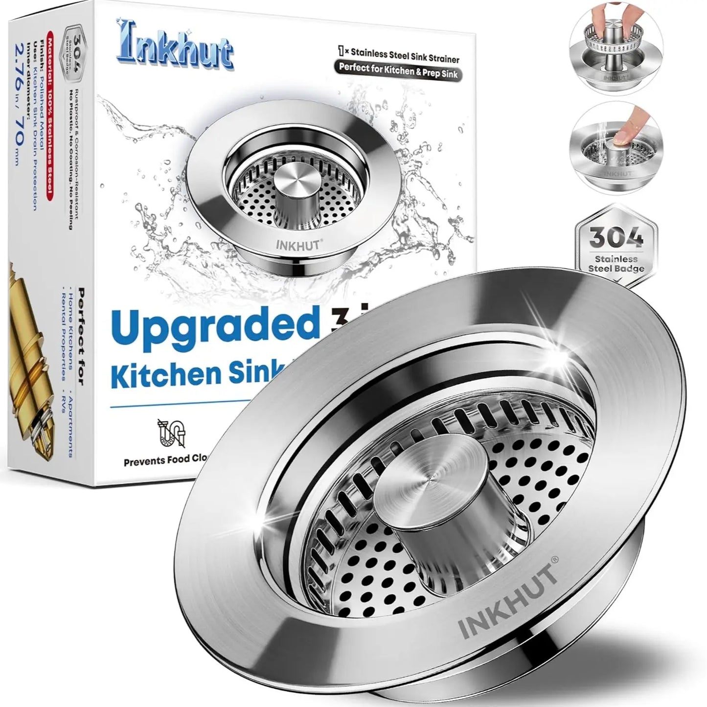 Anti-Clogging 3-In-1 Kitchen Sink Drain Filter | Pop-Up Stopper & Food Catcher, Odor-Proof, No Tools Needed (3.5 Inch)