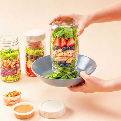 4-Pack 32Oz Airtight Sealable Glass Salad Jars with Screw-On Lids - Kitchen Food Storage Containers, Built-In Wet/Dry Separation Boxes, Meal Prep Containers for Work Lunches, Fridge-Friendly, Customizable, Glass Food Container, Storage Bottles & Jars