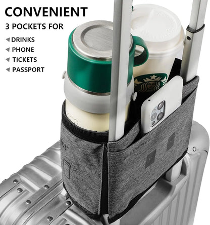 Stylish Luggage Cup Holder - Organized, Functional Roll-On Suitcase Handle Accessory, Hands-Free Drink Carrier, Accommodates 2 Mugs, Secures Mugs, Travel Gifts for Flight Attendants