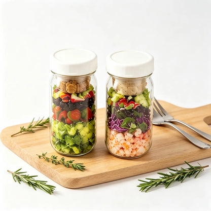4-Pack 32Oz Airtight Sealable Glass Salad Jars with Screw-On Lids - Kitchen Food Storage Containers, Built-In Wet/Dry Separation Boxes, Meal Prep Containers for Work Lunches, Fridge-Friendly, Customizable, Glass Food Container, Storage Bottles & Jars