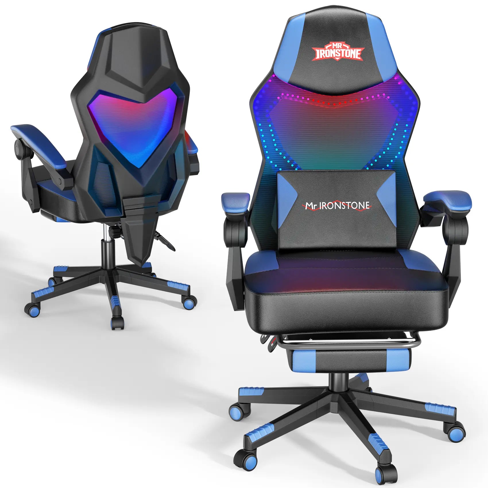 【Mecha Glow Chair】Mr IRONSTONE Gaming Chair, Mecha Style Breathable Mesh Back Esports Chair with LED Lights & Footrest, Ergonomic High-Back Computer Desk Chair for Summer Cooling, Gamer Gift NEW Arrival!!!Level up Your Setup for Summer!