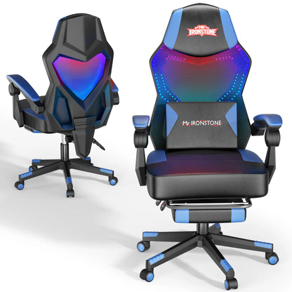 【Mecha Glow Chair】Mr IRONSTONE Gaming Chair, Mecha Style Breathable Mesh Back Esports Chair with LED Lights & Footrest, Ergonomic High-Back Computer Desk Chair for Summer Cooling, Gamer Gift NEW Arrival!!!Level up Your Setup for Summer!