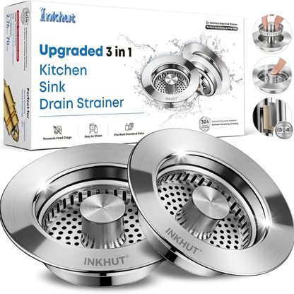 Anti-Clogging 3-In-1 Kitchen Sink Drain Filter | Pop-Up Stopper & Food Catcher, Odor-Proof, No Tools Needed (3.5 Inch)