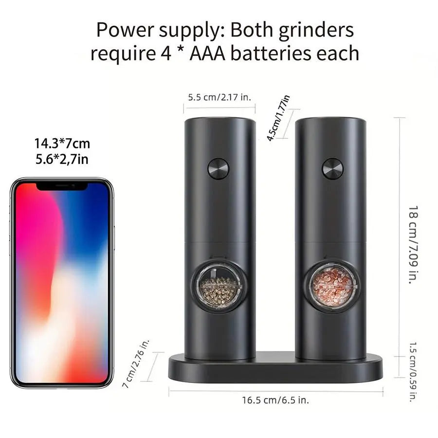Electric Salt and Pepper Seasoning Grinder Set, 1- or 2-Count Battery-Powered Adjustable Grinder with LED Light, Base & Brush, Kitchen Gadget Gift, Kitchenware, Batteries Not Included #GLOBAL PICKS