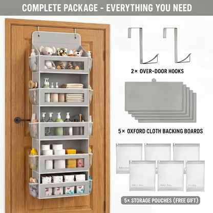 5-Tier over the Door Organizer, Heavy Duty Hanging Storage Bag with Clear Windows & Mesh Side Pockets, No-Drill Space Saver Organizer for Bathroom, Bedroom, Nursery, Pantry (Fits Standard Doors)