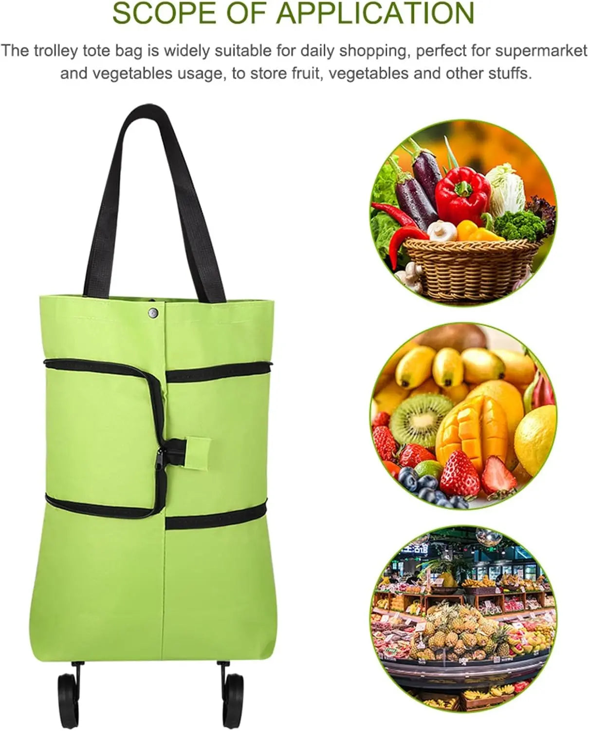 Collapsible Shopping Grocery Bag with Wheels Rolling Tote Bag with Wheels Large Reusable Shopping Bags Foldable Cart