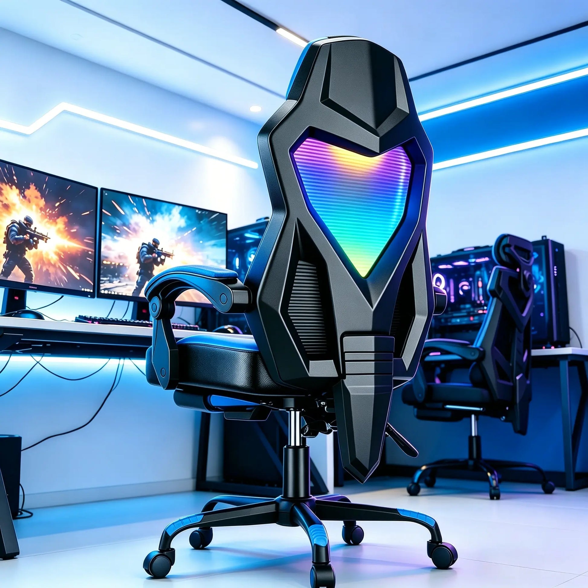 【Mecha Glow Chair】Mr IRONSTONE Gaming Chair, Mecha Style Breathable Mesh Back Esports Chair with LED Lights & Footrest, Ergonomic High-Back Computer Desk Chair for Summer Cooling, Gamer Gift NEW Arrival!!!Level up Your Setup for Summer!