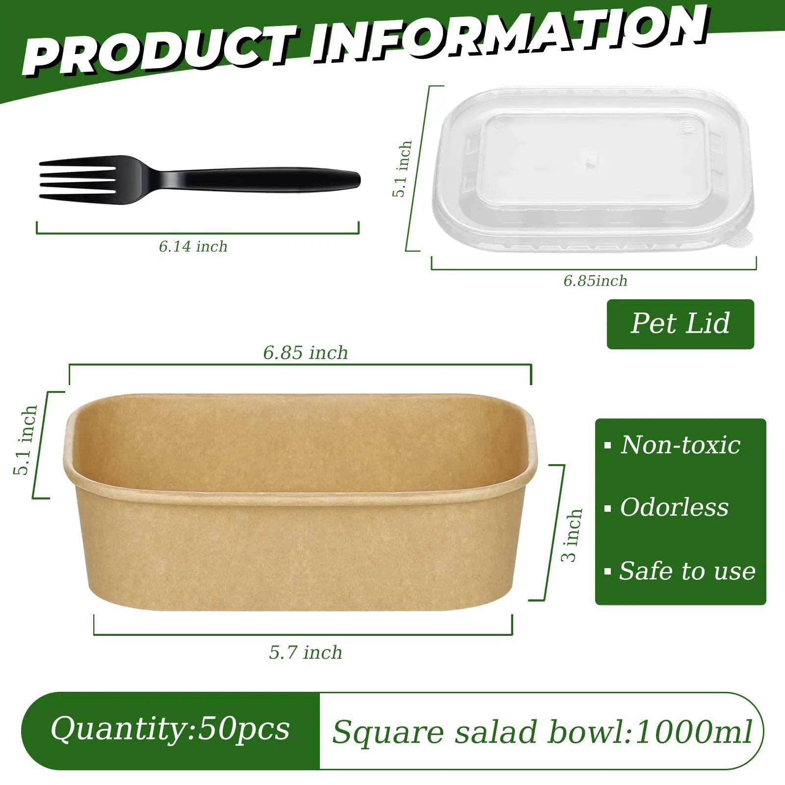Summer Sale Kesaplan 50Pack Disposable Kraft Paper Bowls with Lids and Forks,29Oz/35Oz Square,Meal Prep Containers Disposable Large Paper Bowls, Leakproof Food Containers Treat Soup Serving Bowl, Microwave Safe for Hot/Cold Food Compostable