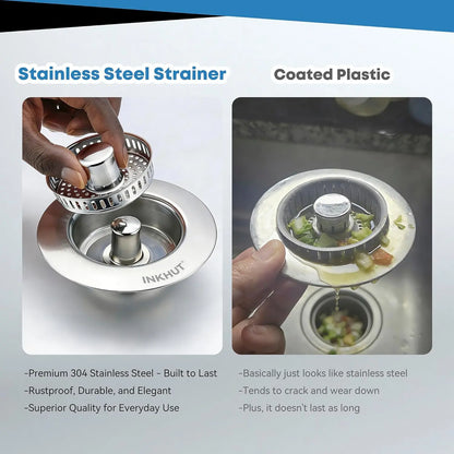 Anti-Clogging 3-In-1 Kitchen Sink Drain Filter | Pop-Up Stopper & Food Catcher, Odor-Proof, No Tools Needed (3.5 Inch)