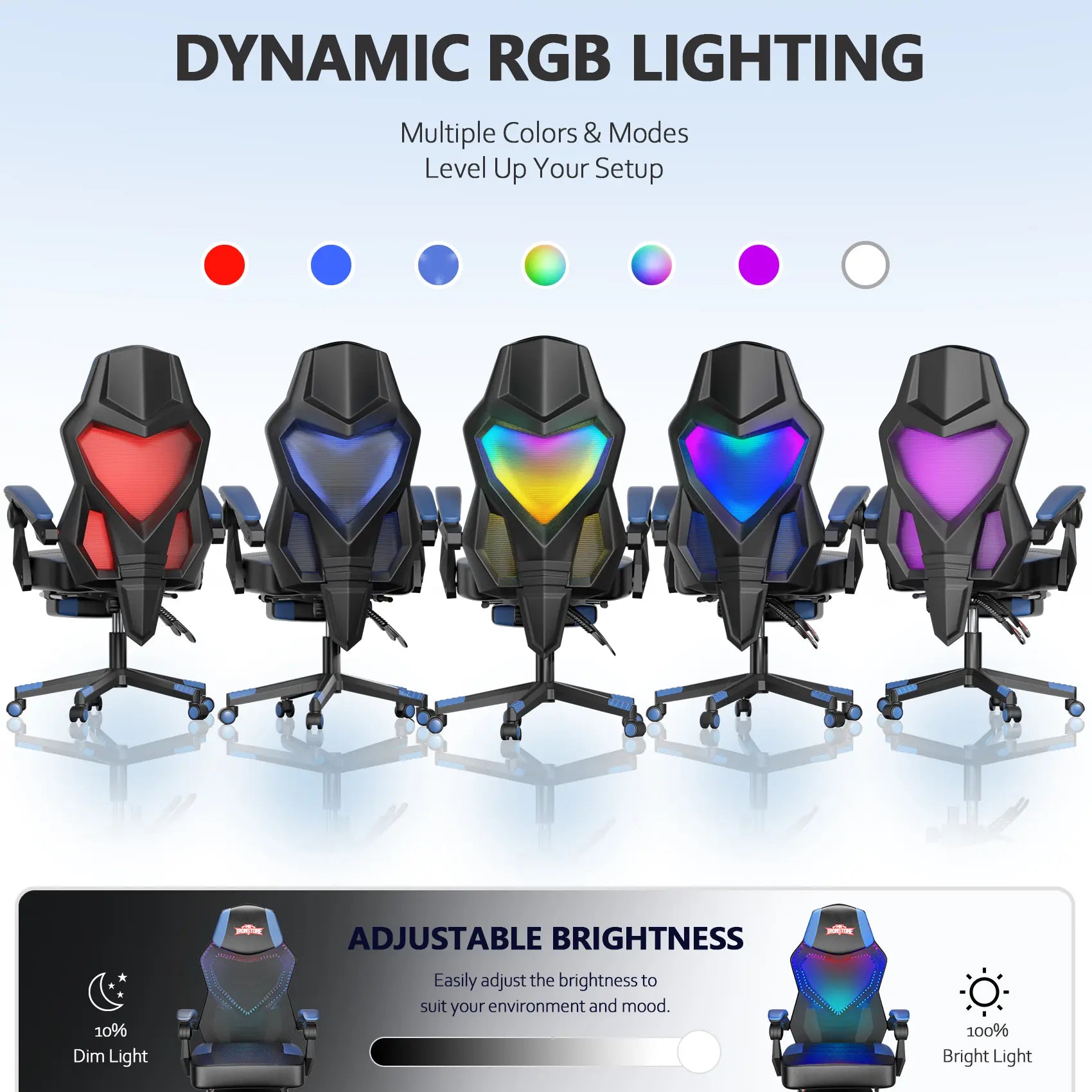 【Mecha Glow Chair】Mr IRONSTONE Gaming Chair, Mecha Style Breathable Mesh Back Esports Chair with LED Lights & Footrest, Ergonomic High-Back Computer Desk Chair for Summer Cooling, Gamer Gift NEW Arrival!!!Level up Your Setup for Summer!