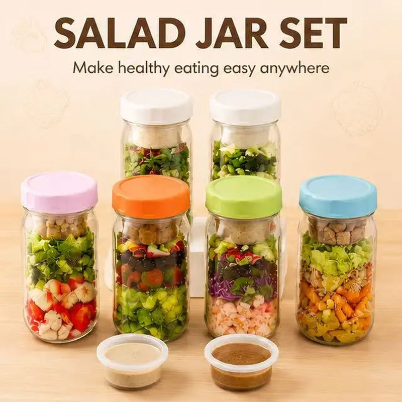 4-Pack 32Oz Airtight Sealable Glass Salad Jars with Screw-On Lids - Kitchen Food Storage Containers, Built-In Wet/Dry Separation Boxes, Meal Prep Containers for Work Lunches, Fridge-Friendly, Customizable, Glass Food Container, Storage Bottles & Jars