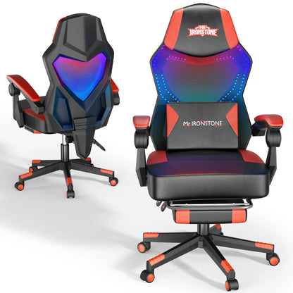 【Mecha Glow Chair】Mr IRONSTONE Gaming Chair, Mecha Style Breathable Mesh Back Esports Chair with LED Lights & Footrest, Ergonomic High-Back Computer Desk Chair for Summer Cooling, Gamer Gift NEW Arrival!!!Level up Your Setup for Summer!