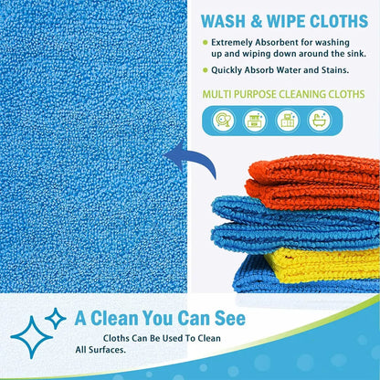 Microfiber Cleaning Cloths, Multi-Color Pack (5/10/20/50Pcs, 9.84X9.84In) - Quick-Dry, Scratch-Free, Durable for Kitchen Bath Daily Clean on Indoor Surfaces