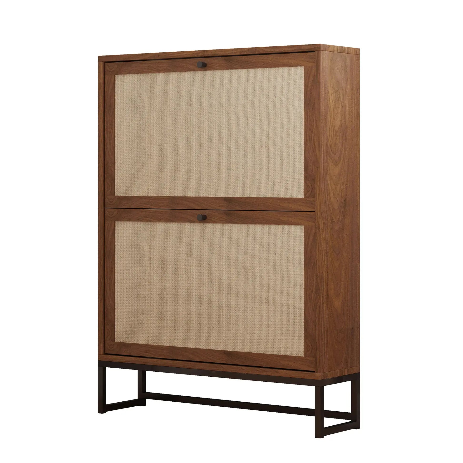 Giratree Slim Shoe Cabinet for Entryway, 34.7'' Hidden Shoe Storage Cabinet with Flip Drawers, Narrow Freestanding Shoe Rack Organizer with Metal Base and Linen Door Accent