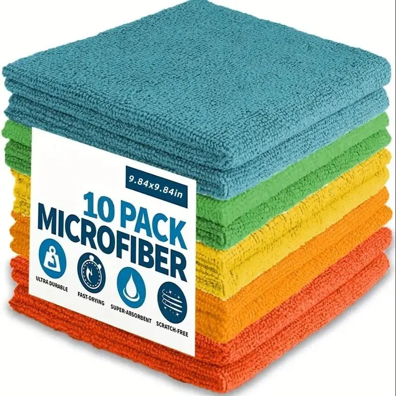 Microfiber Cleaning Cloths, Multi-Color Pack (5/10/20/50Pcs, 9.84X9.84In) - Quick-Dry, Scratch-Free, Durable for Kitchen Bath Daily Clean on Indoor Surfaces