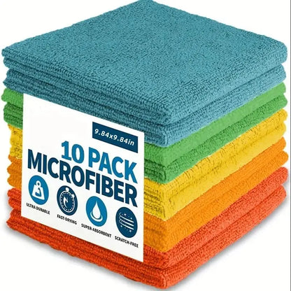 Microfiber Cleaning Cloths, Multi-Color Pack (5/10/20/50Pcs, 9.84X9.84In) - Quick-Dry, Scratch-Free, Durable for Kitchen Bath Daily Clean on Indoor Surfaces
