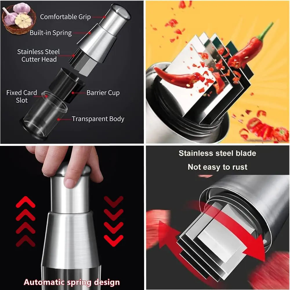 Multifunctional Stainless Steel Garlic Chopper, Onion Press, Manual Vegetable Chopper, Easy Clean, Silver