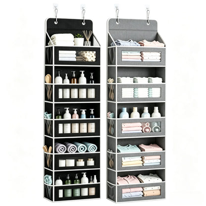5-Tier over the Door Organizer, Heavy Duty Hanging Storage Bag with Clear Windows & Mesh Side Pockets, No-Drill Space Saver Organizer for Bathroom, Bedroom, Nursery, Pantry (Fits Standard Doors)