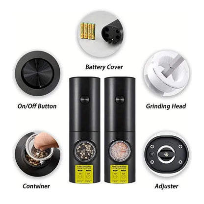 Electric Salt and Pepper Seasoning Grinder Set, 1- or 2-Count Battery-Powered Adjustable Grinder with LED Light, Base & Brush, Kitchen Gadget Gift, Kitchenware, Batteries Not Included #GLOBAL PICKS